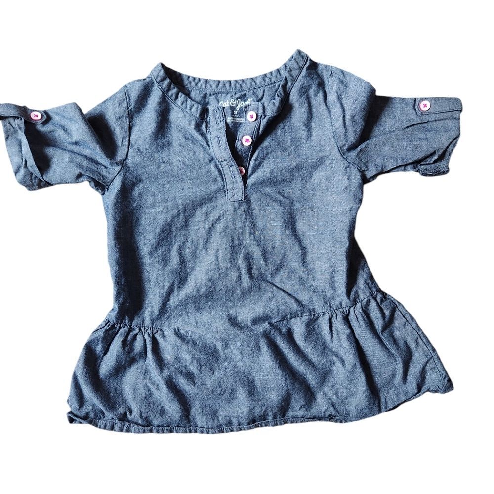 Cat and Jack Girls Blue Denim Blouse Size 3T Button details